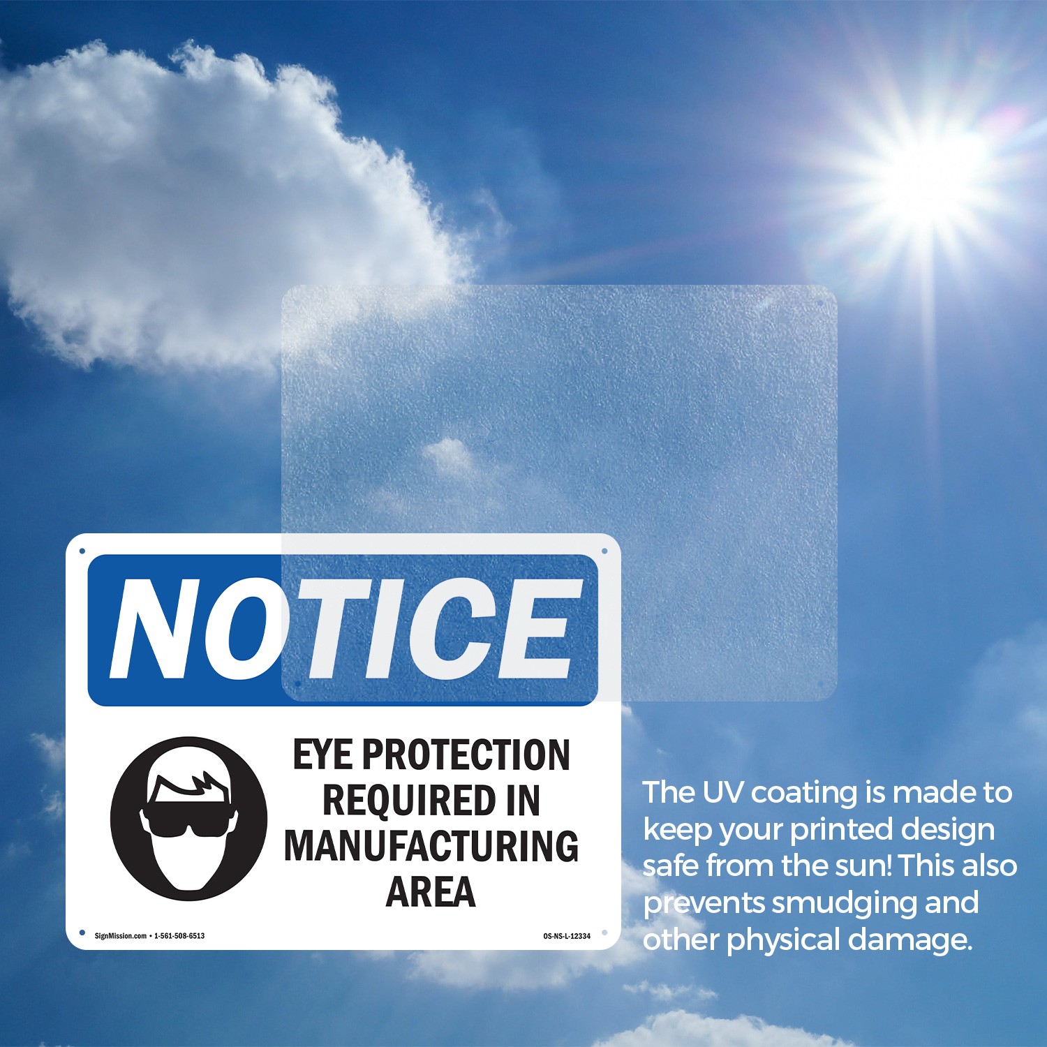 Eye Protection Required In Manufacturing OSHA Notice Sign, Decal 5 or 10 Pack