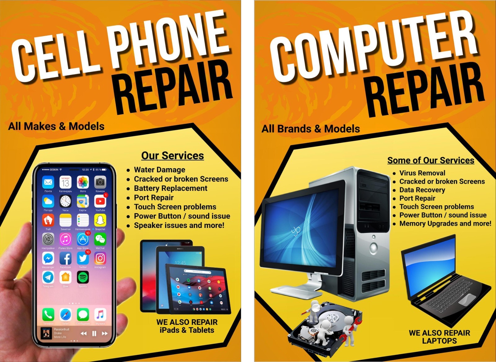 Cell phone Repair Computer laptop repair service 2 Poster Advertising signs