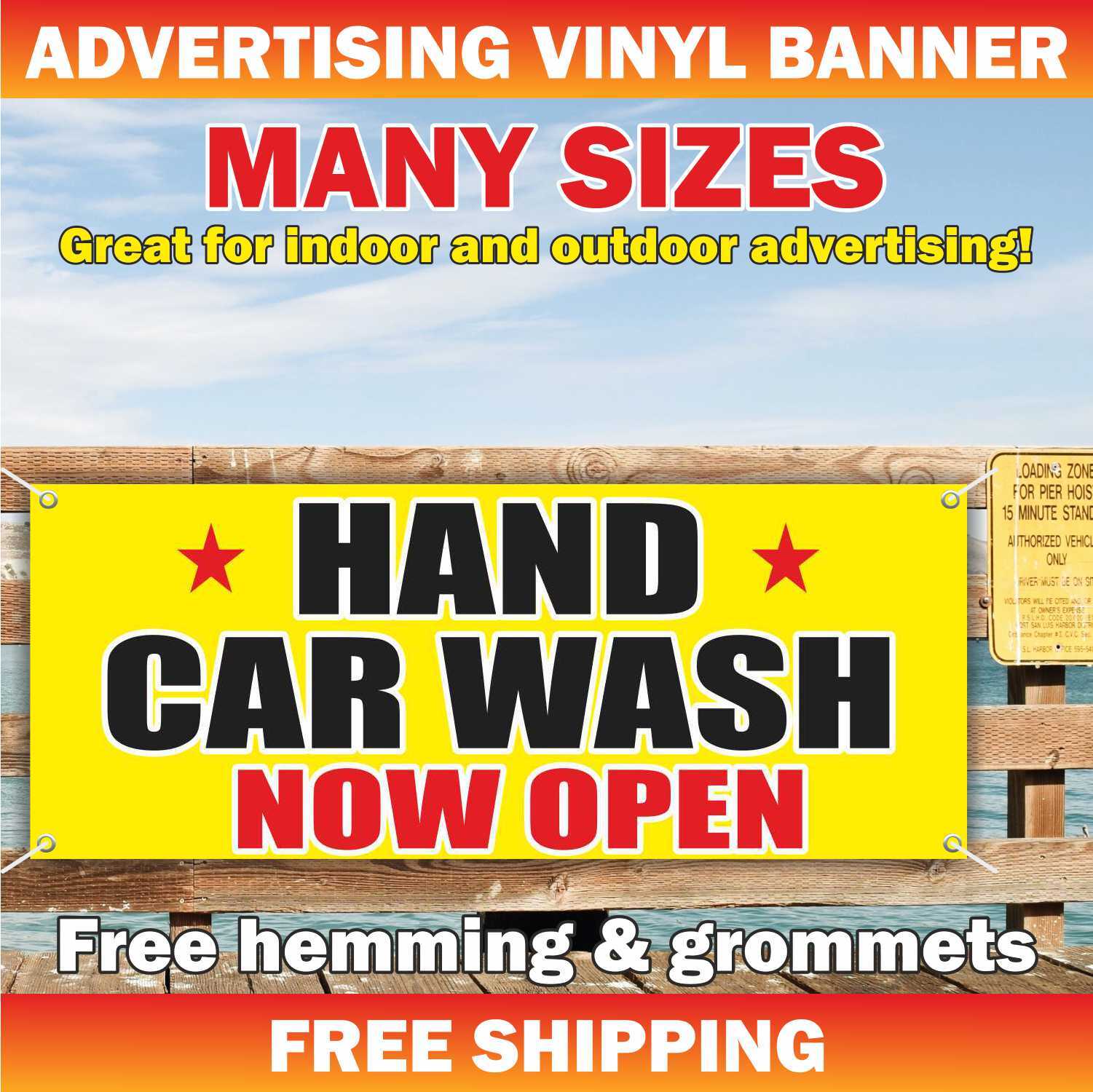 HAND CAR WASH Advertising Banner Vinyl Mesh Sign DETAILING SERVICES NOW OPEN