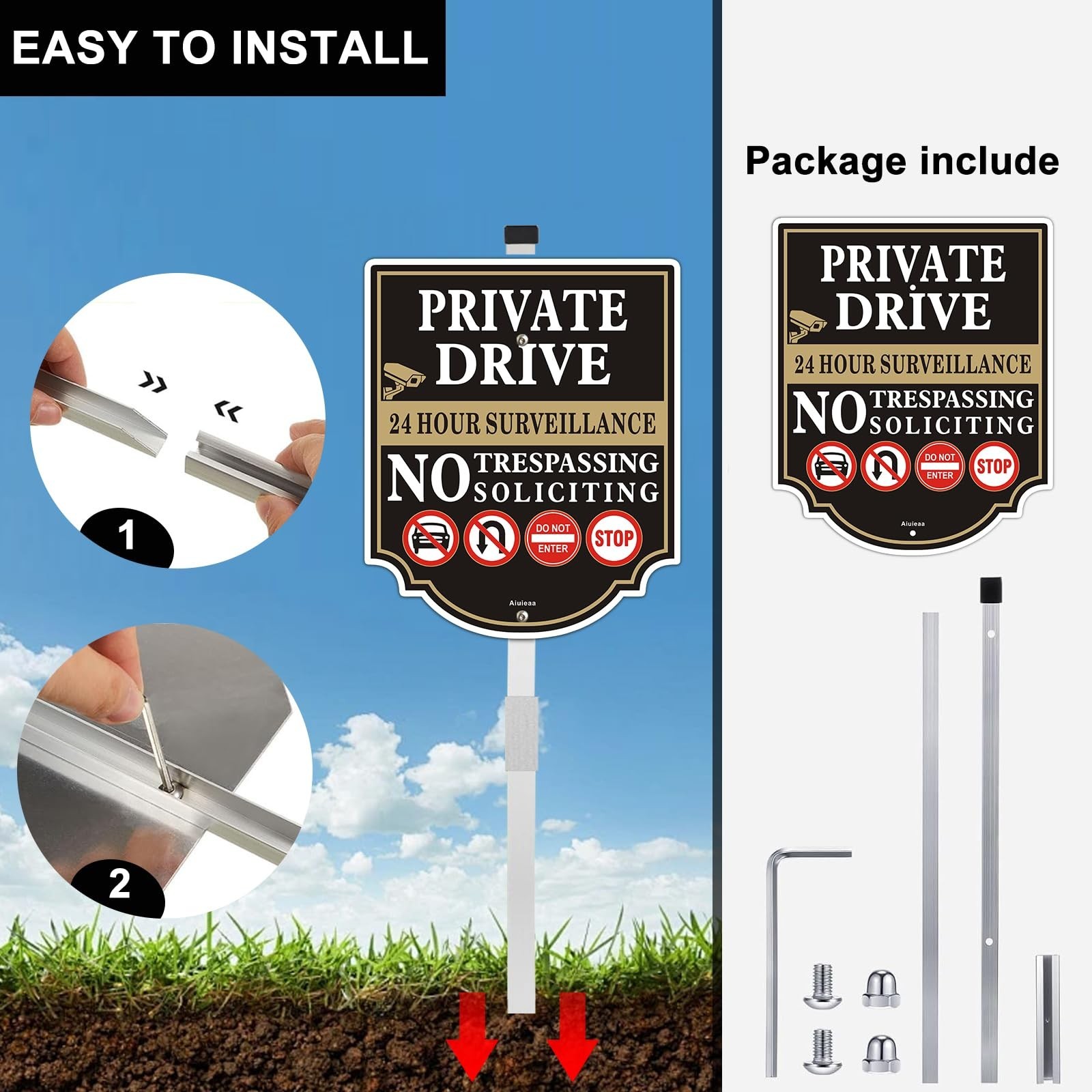 Private Driveway Sign Do Not Enter with Stake, No Trespassing Soliciting No P…