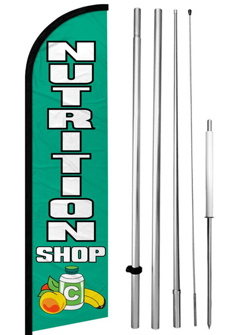 NUTRITION SHOP Windless Swooper Feather Flag 15 Ft Tall Pole Kit Banner Sign gfh