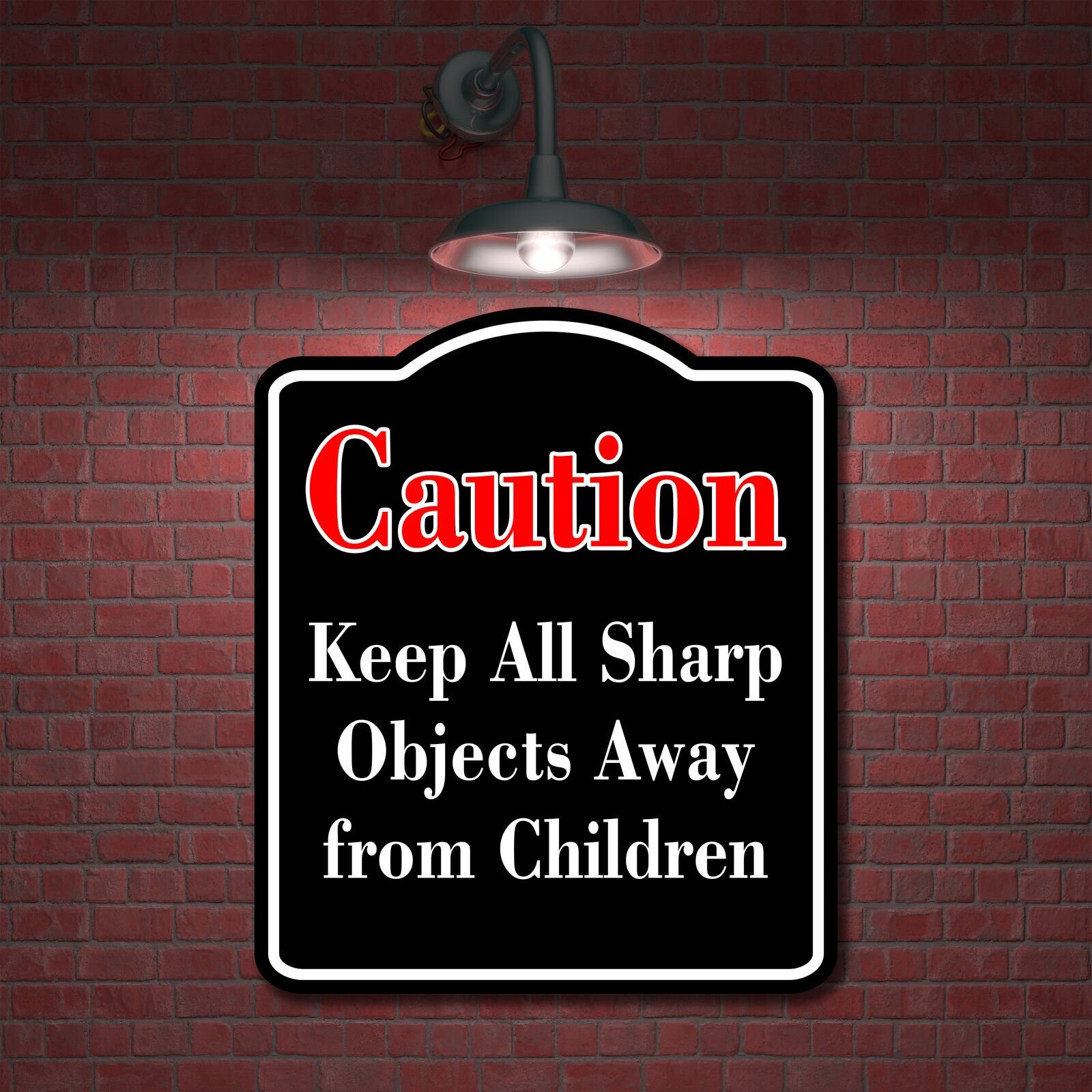Caution Keep All Sharp Objects from Children Red BLACK Aluminum Composite Sign