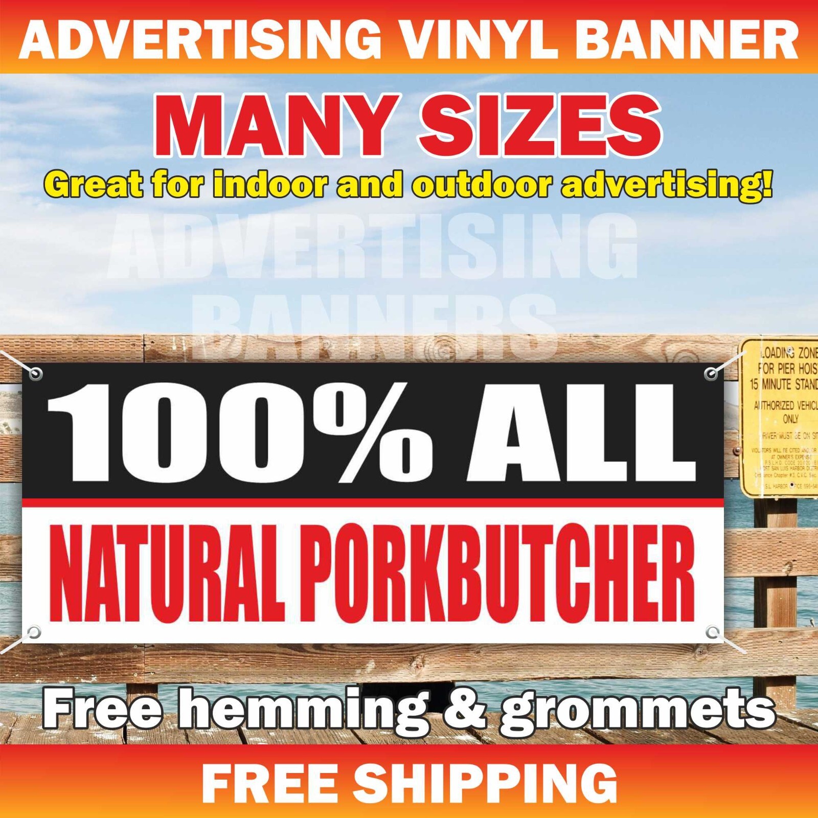 100% ALL NATURAL PORK BUTCHER Advertising Banner Vinyl Sign meat chicken beef