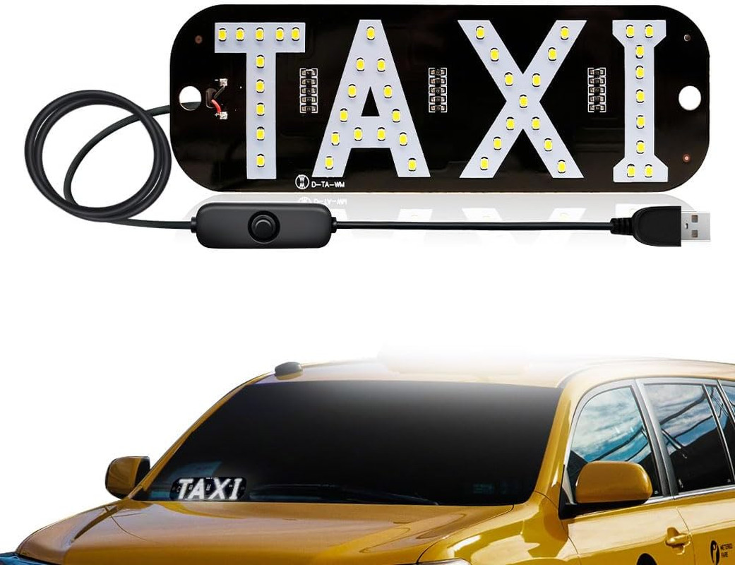 Juren 1pcs Taxi Sign Light USB On/Off Button, Bright Taxi LED Sign, Suction Cup
