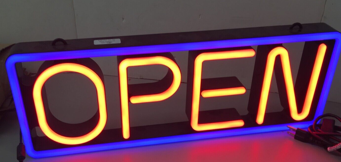 MyStiGlo LED Light Open Sign, Illuminated Store Sign 22L x 7.5H OPEN