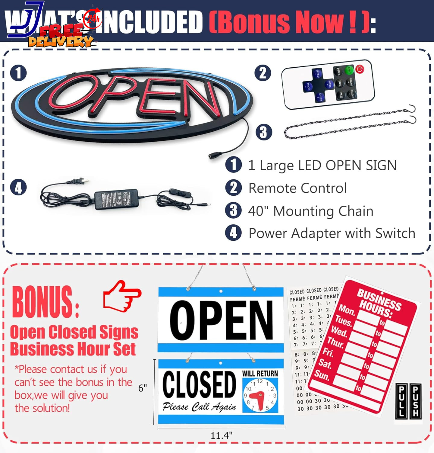 Bright LED Open Sign for Business 32×16 Inch with Remote Control & Flashing