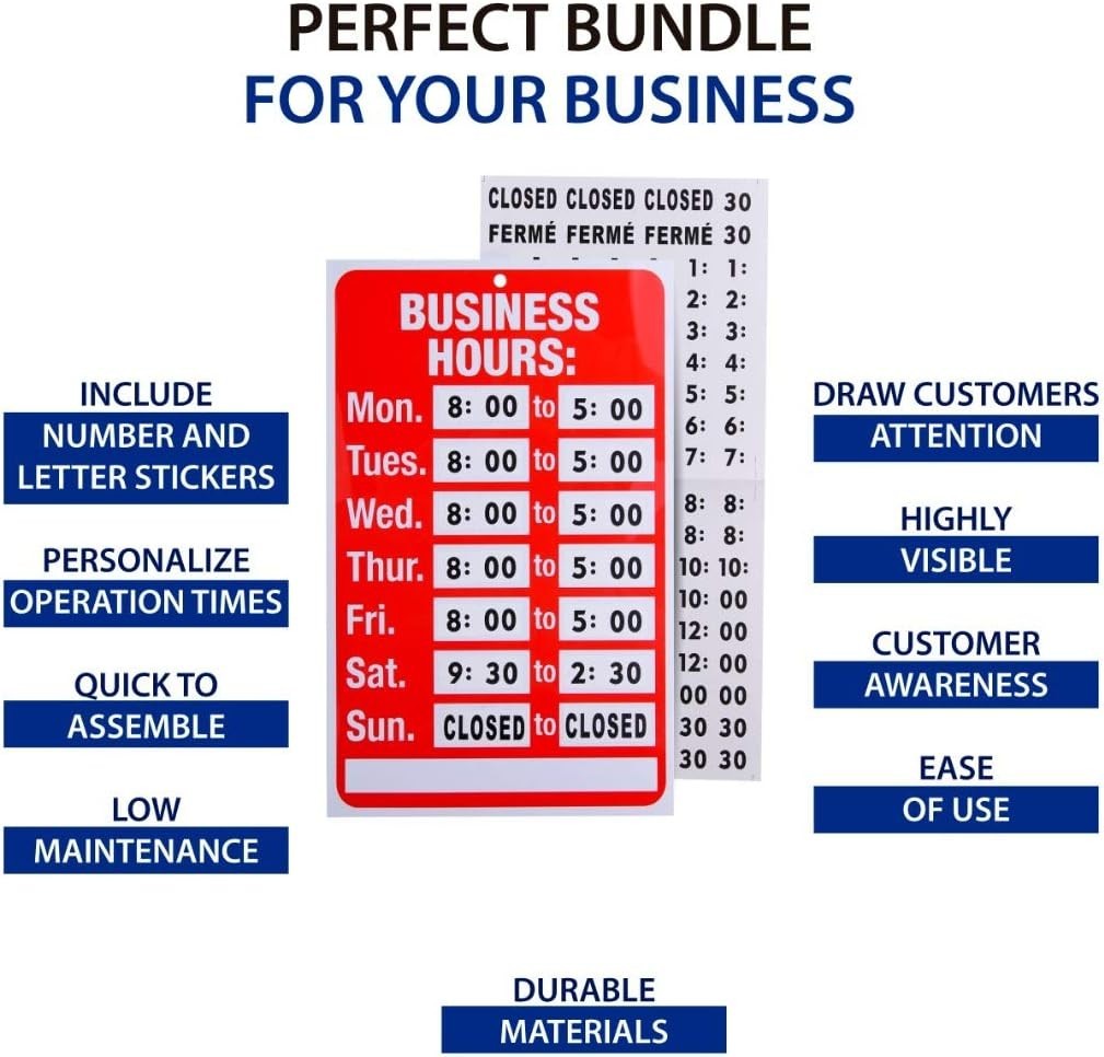 Open Signs Business Bundle: Customizable Hours, Will Return Clock, Suction Cups