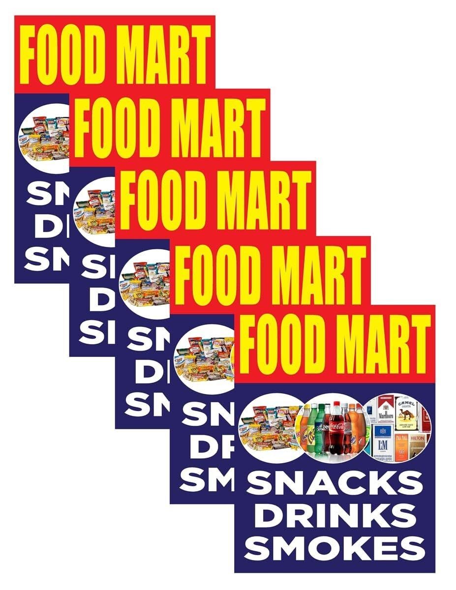 Snacks Drinks Smokes | Retail Window Display Sign | 18″W x 24″H | 5 Pack
