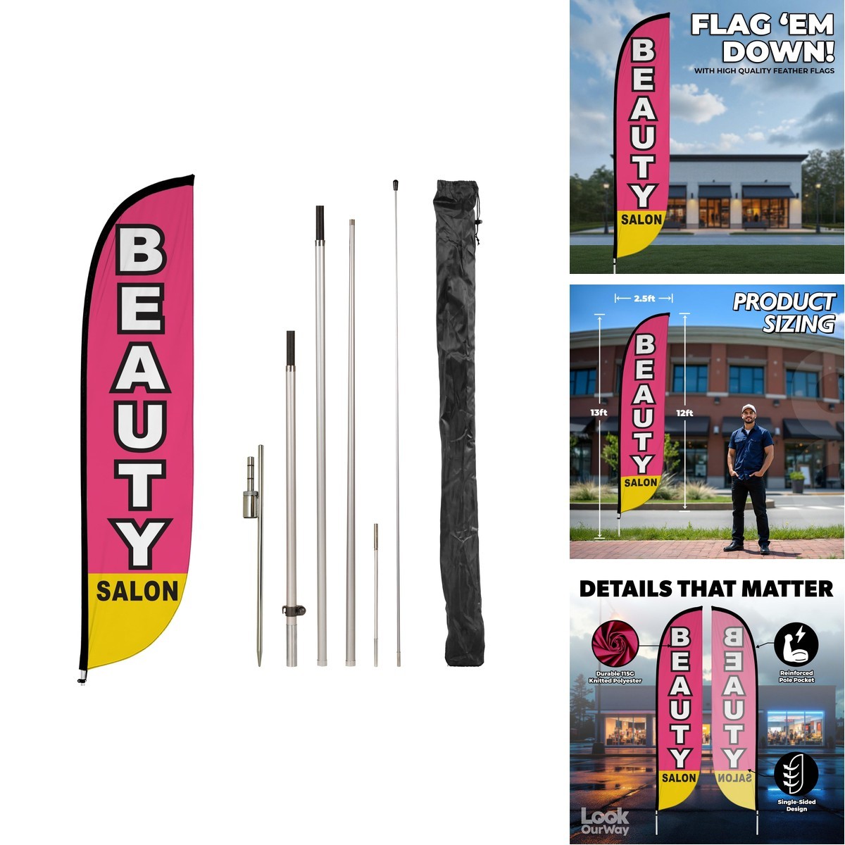 Lookourway Feather Flag Pole Kit – 12 Feet Tall Advertising Flag Banner