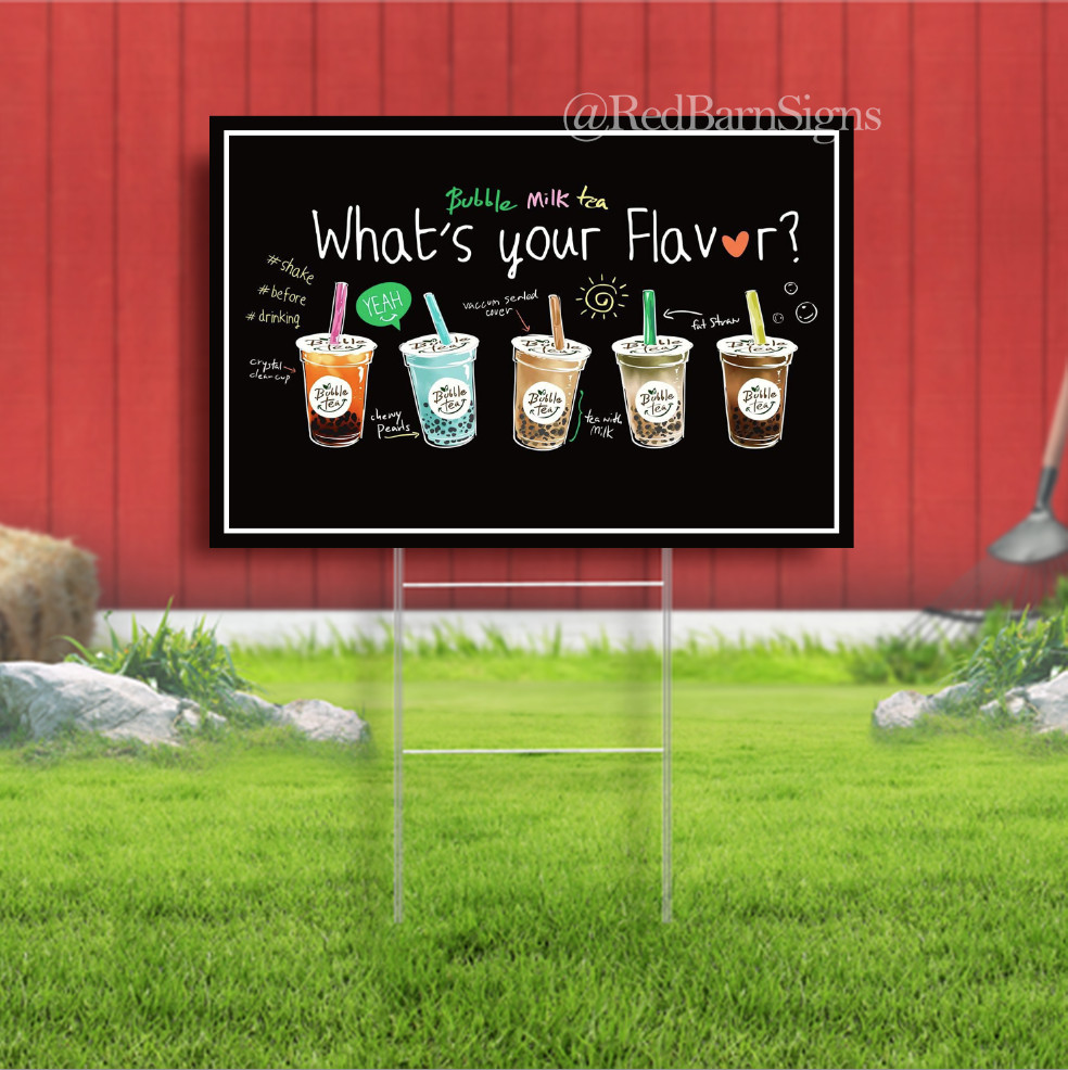 Bubble Milk Tea Indoor Outdoor Yard Sign with metal stakes