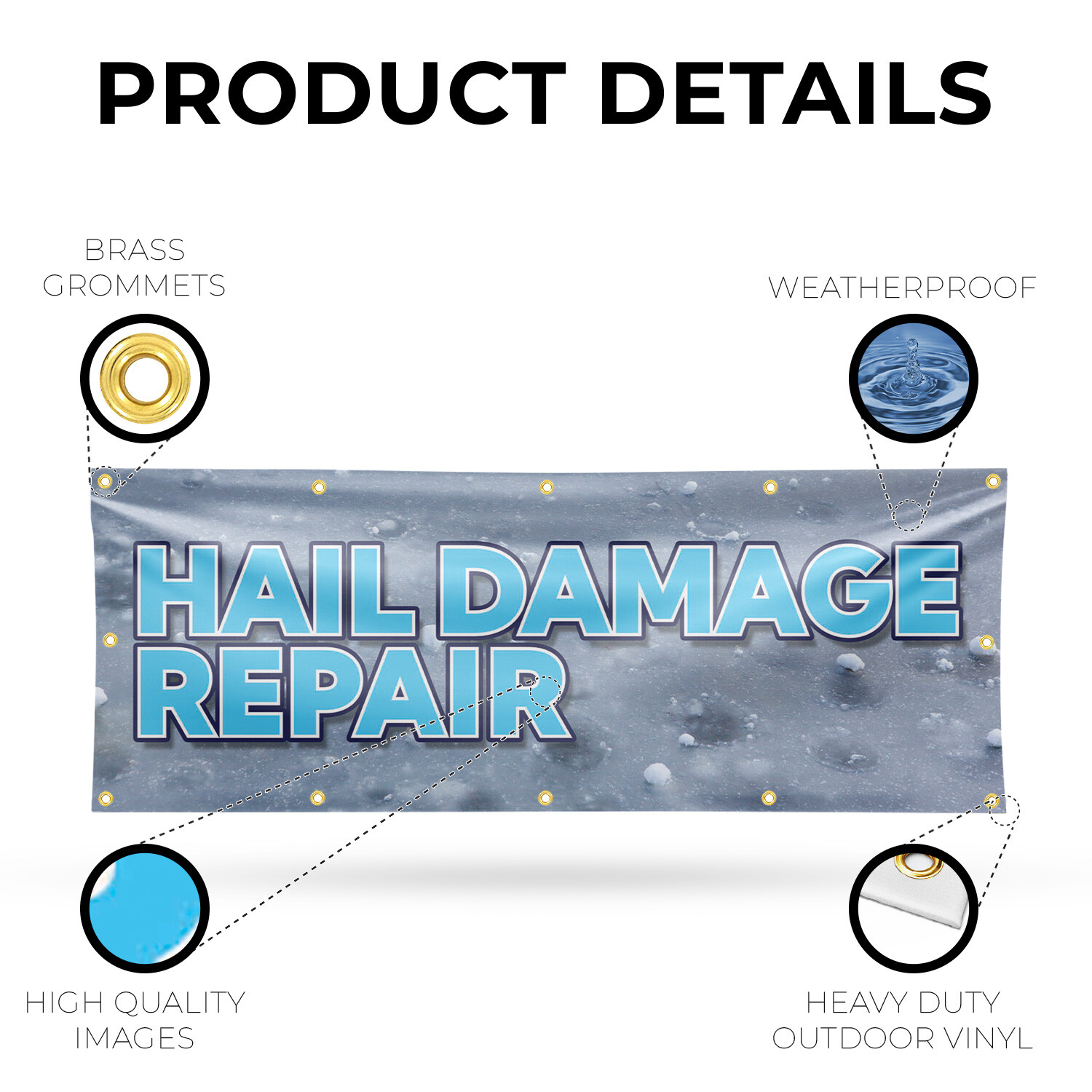 Hail Damage Repair Vinyl Banner Sign with Metal Grommets Heavy-Duty