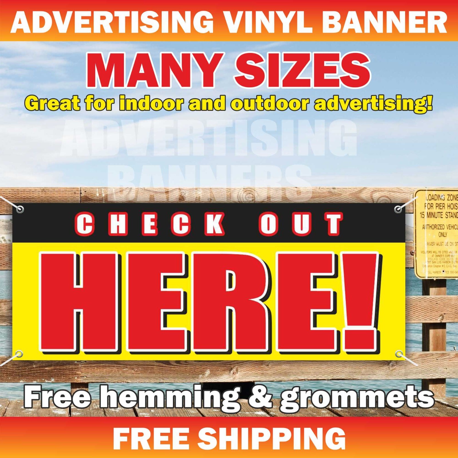 CHECK OUT HERE advertising Banner Vinyl Sign ORDER PICK UP HERE checkout shop