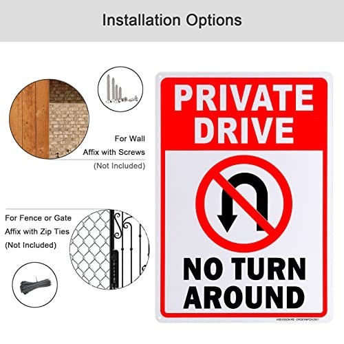 2 Pack Private Drive No Turn around Sign, 10″ X 14″ Driveway Signs No Turnaround
