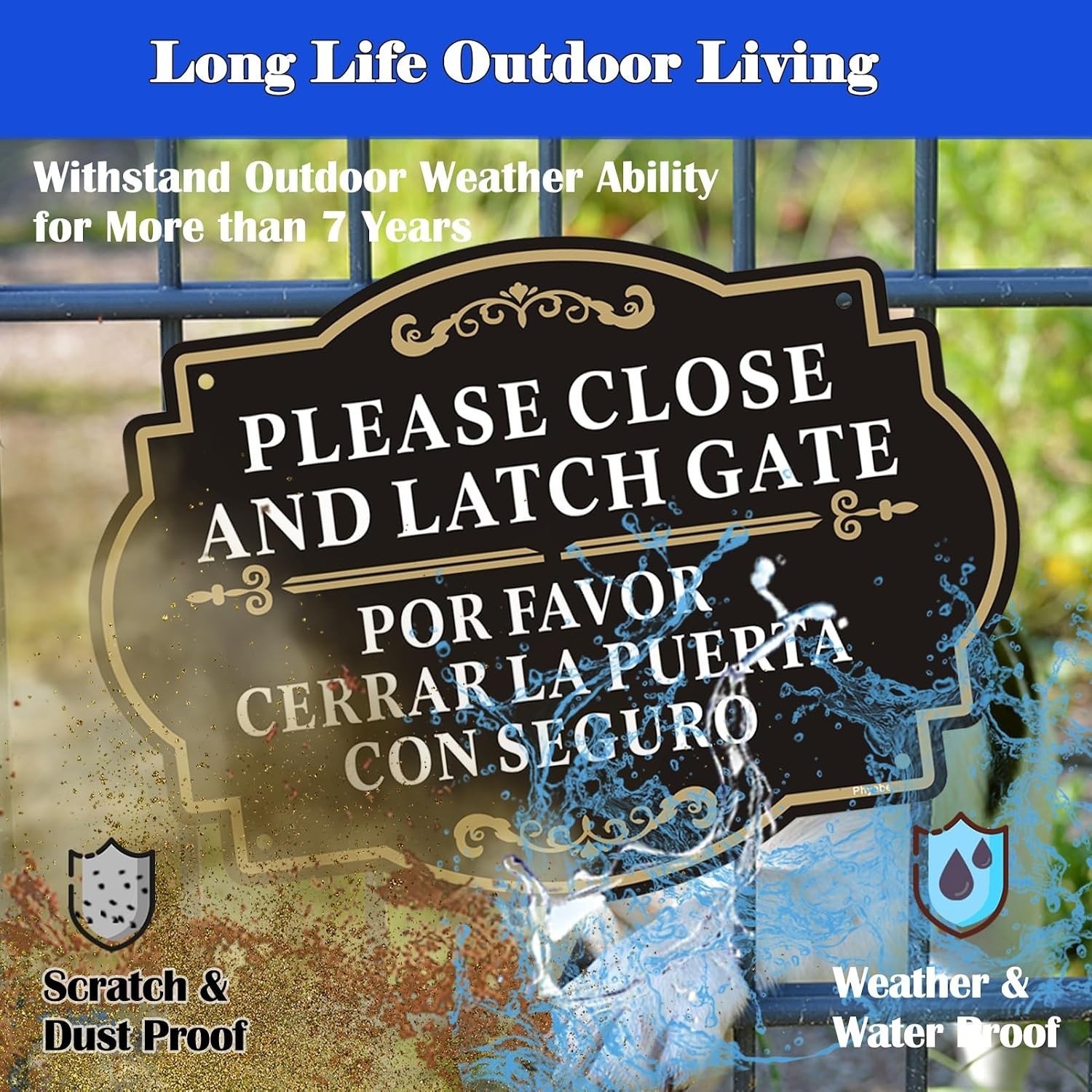 2 Pack Please Close and Latch Gate Sign Bilingual English Spanish, | 10 x 7 I…