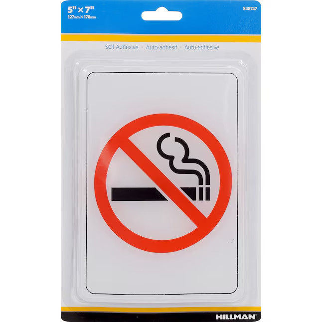 Hillman No Smoking Symbol 7-in x 5-in Acrylic Prohibited Sign