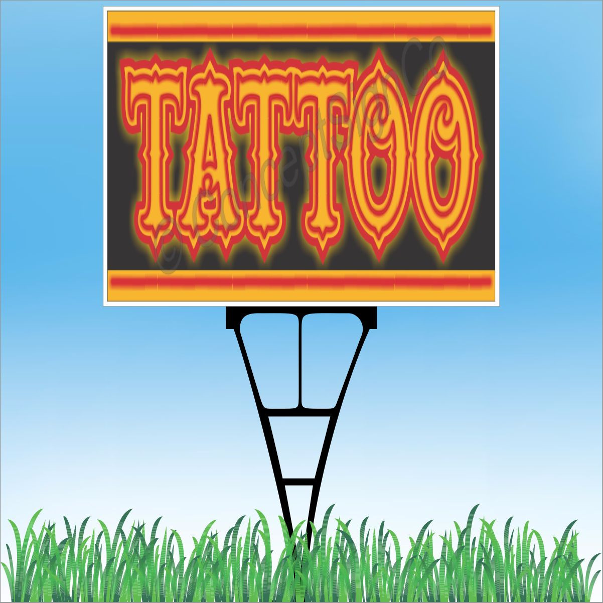 18″x24″ TATTOO Outdoor Yard Sign & Stake Sidewalk Lawn Sales Shop Body Art Ink