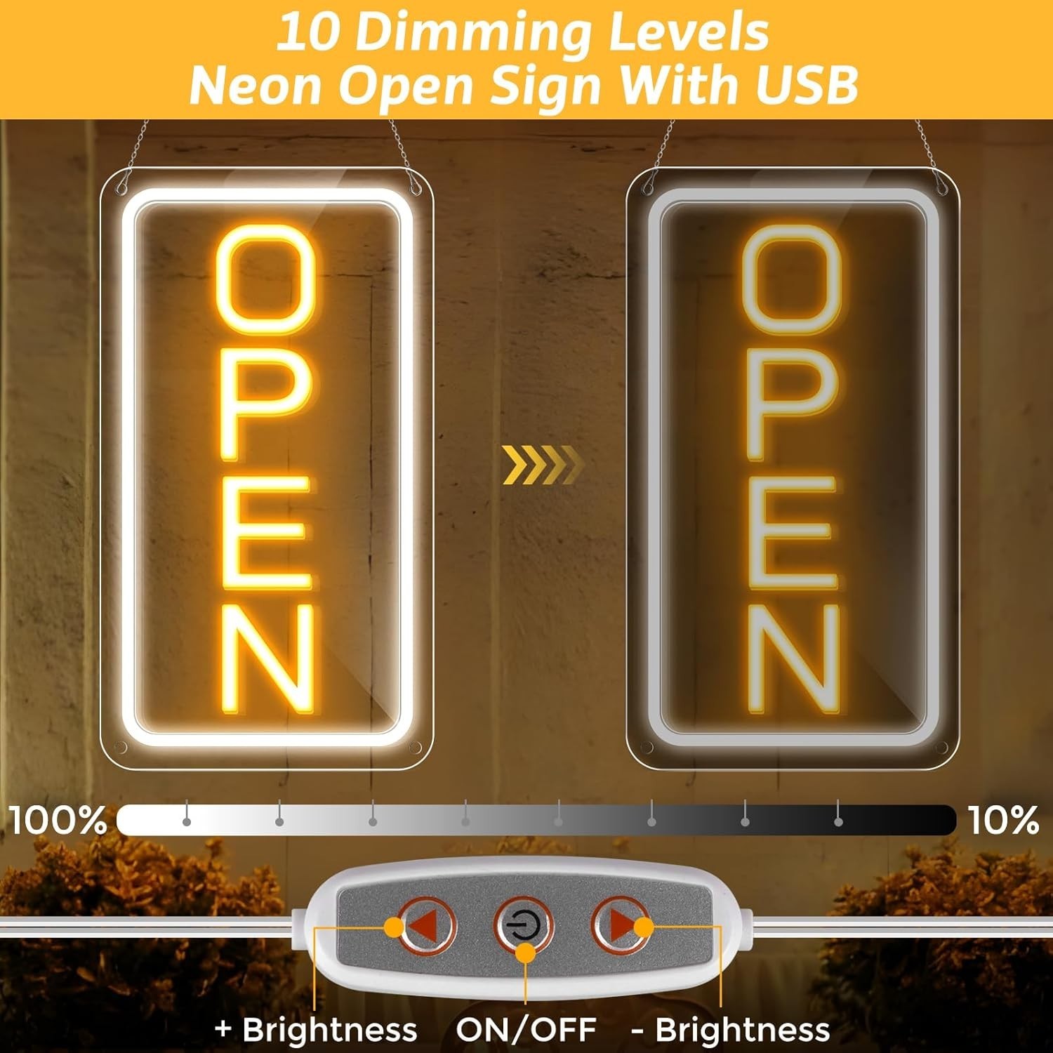 16″x 9″ Super Bright Open Sign, Adjustable Brightness Neon Open Signs for Busine