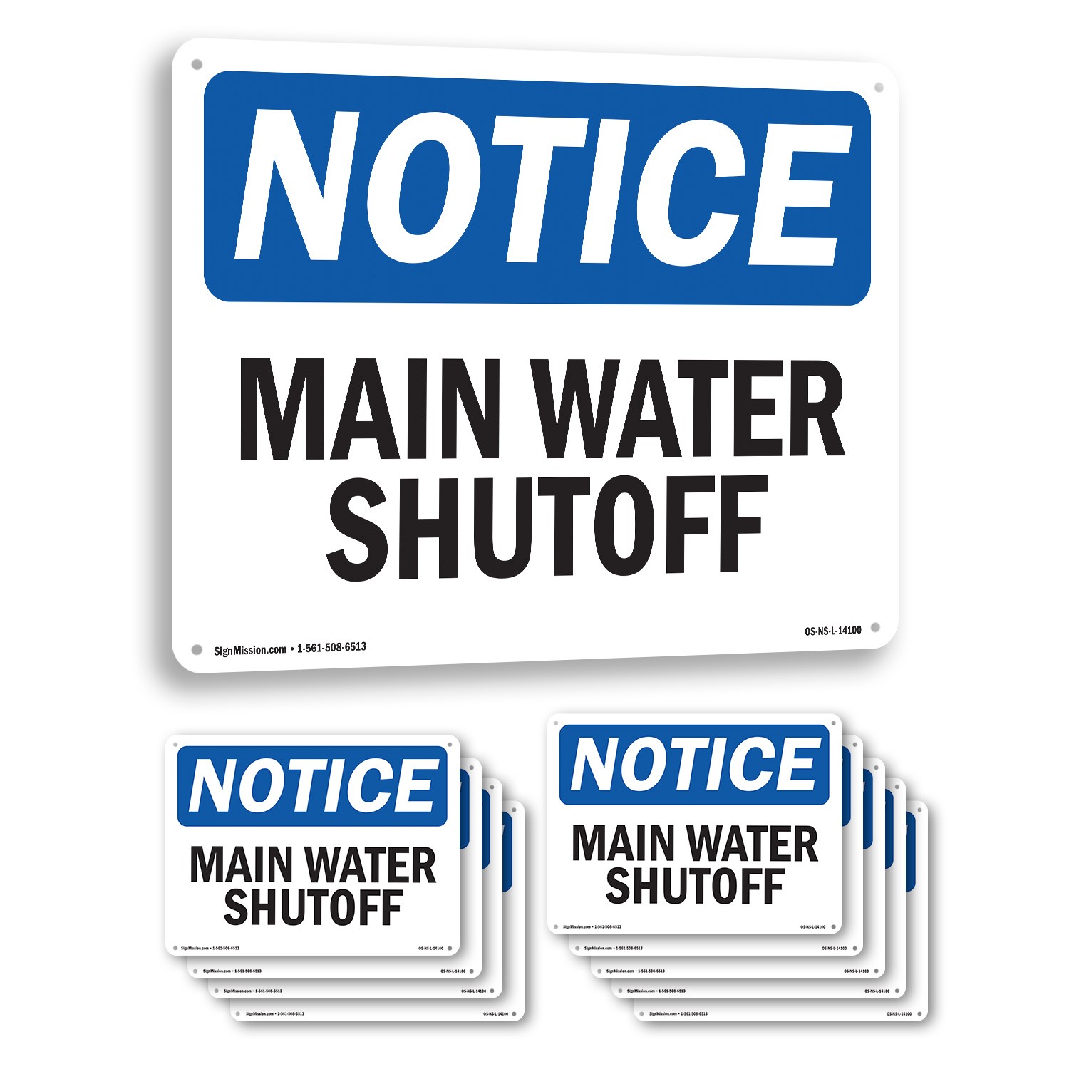 Main Water Shutoff OSHA Notice Sign Metal, Plastic, Or Decal – 5 or 10 Pack