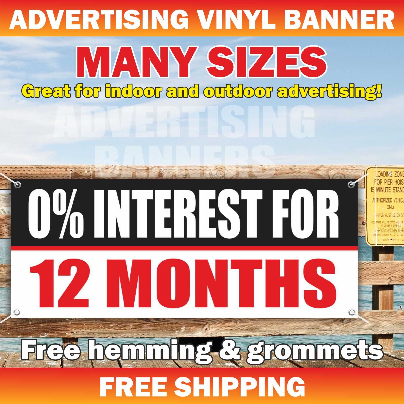0% INTEREST FOR 12 MONTHS Advertising Banner Vinyl Sign Loan Insurance Bank Cash