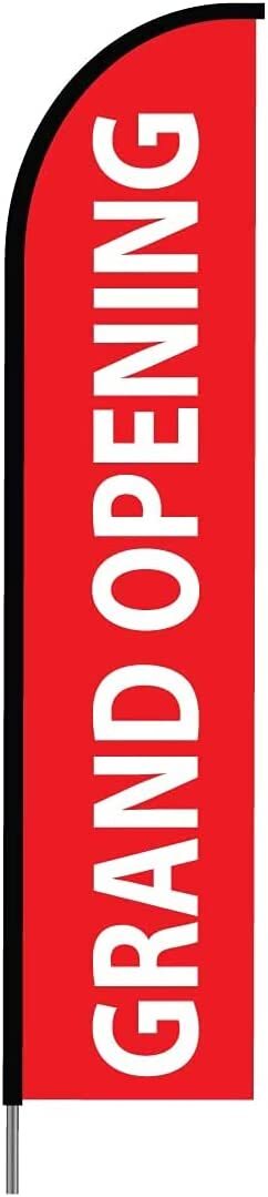 Grand Opening Sign Banner Feather Flag with Pole Set & Ground Stake 15ft – Red