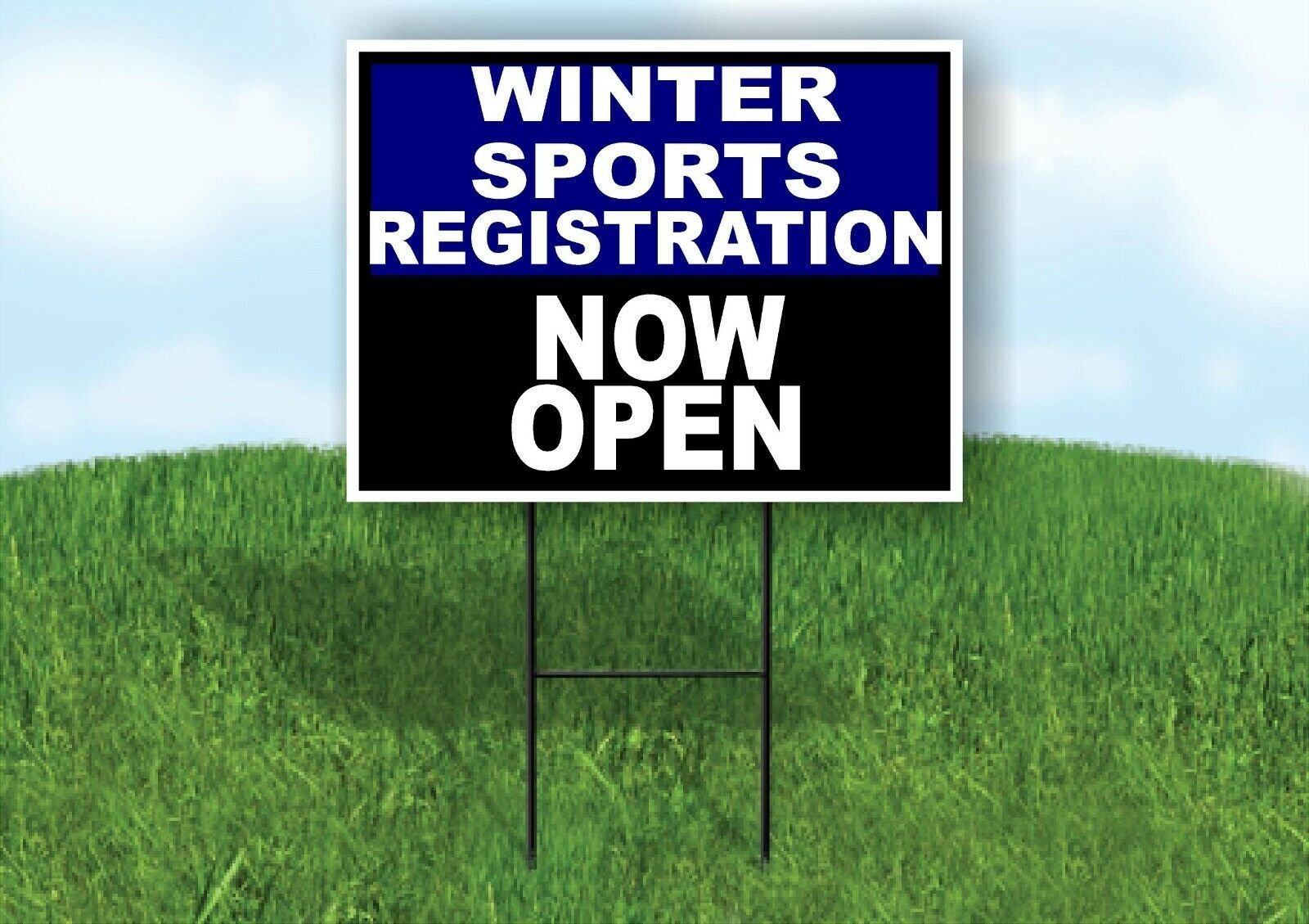 SPORTS REGISTRATION BLUE BLACK WINTER Yard Sign with Stand LAWN SIGN