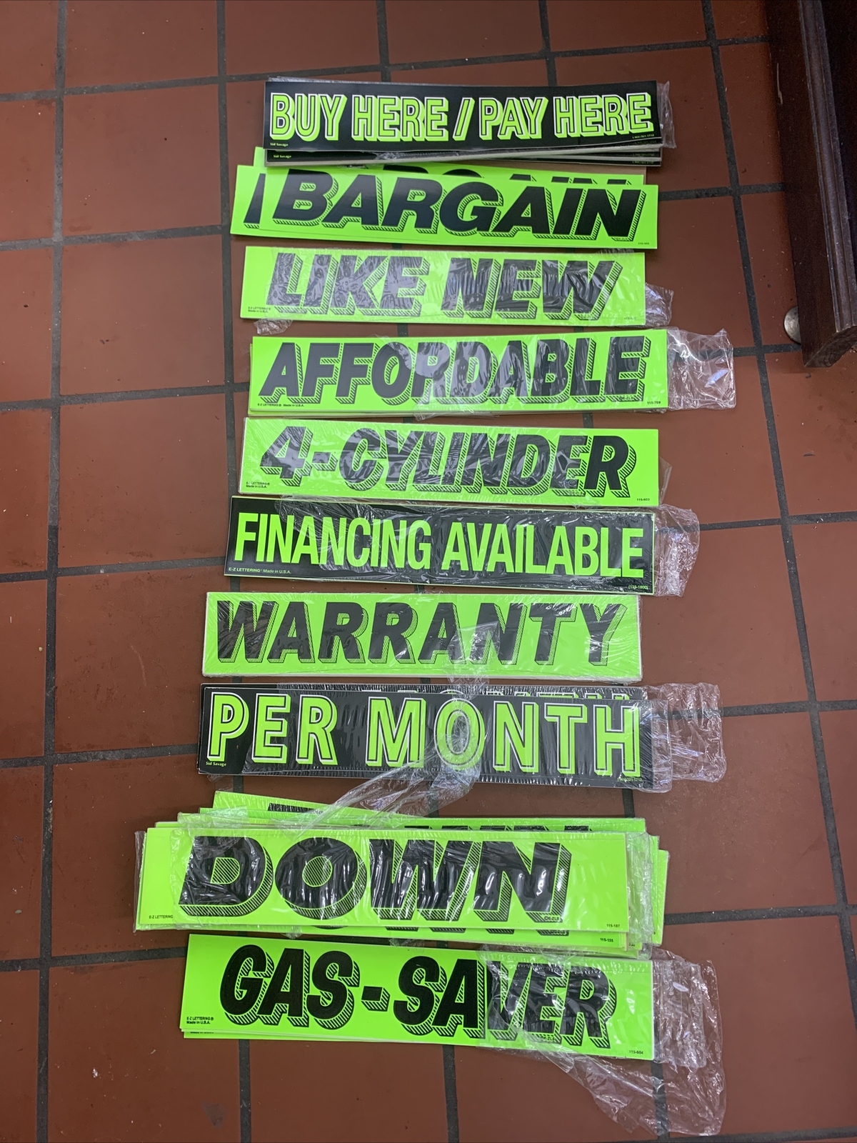 14.5″ Black & Green Adhesive Windshield Slogan Car Dealer Sticker You Pick