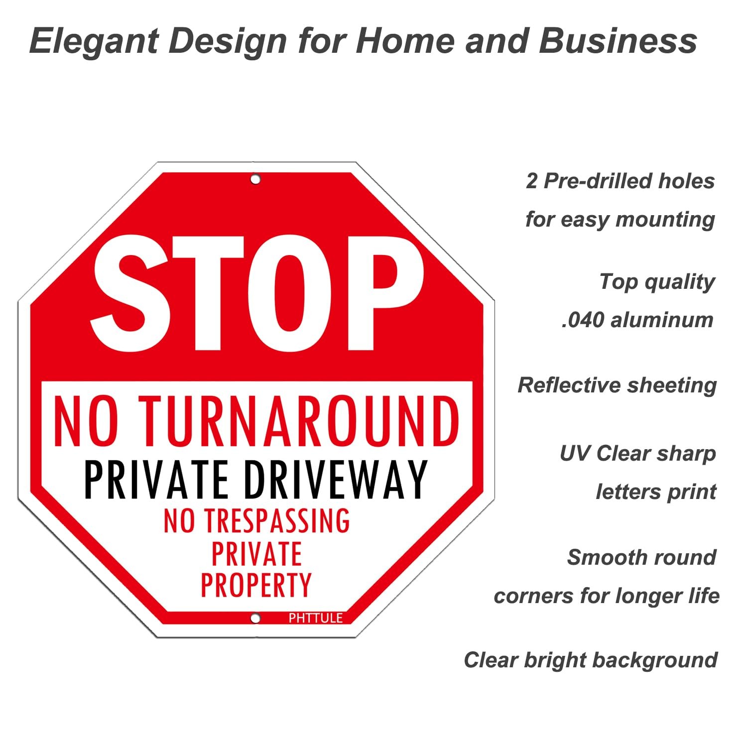 Stop No Turn Around Private Driveway Sign 2 Pack, No Trespassing Private Propert