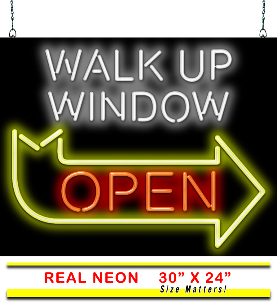 Walk Up Window Open Neon Sign – Large 30″ x 24″ – Real Neon Attracts Customers
