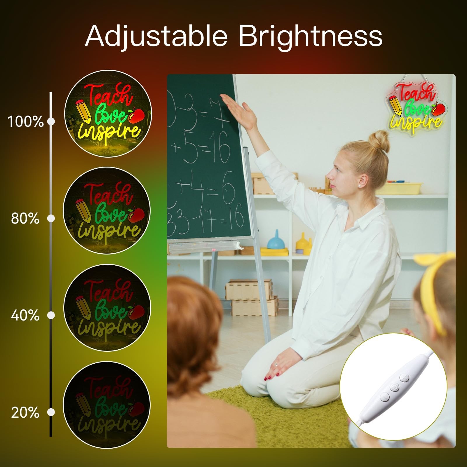 WLHOPE Teach Love Inspire Neon Sign Led Signs for Classroom Wall Decor Neon L…