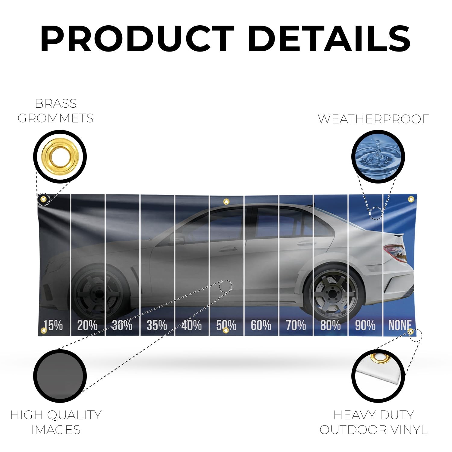 Window Tinting Percentage Banner Sign 24 Inch x 72 Inch | 13 oz Vinyl with Me…