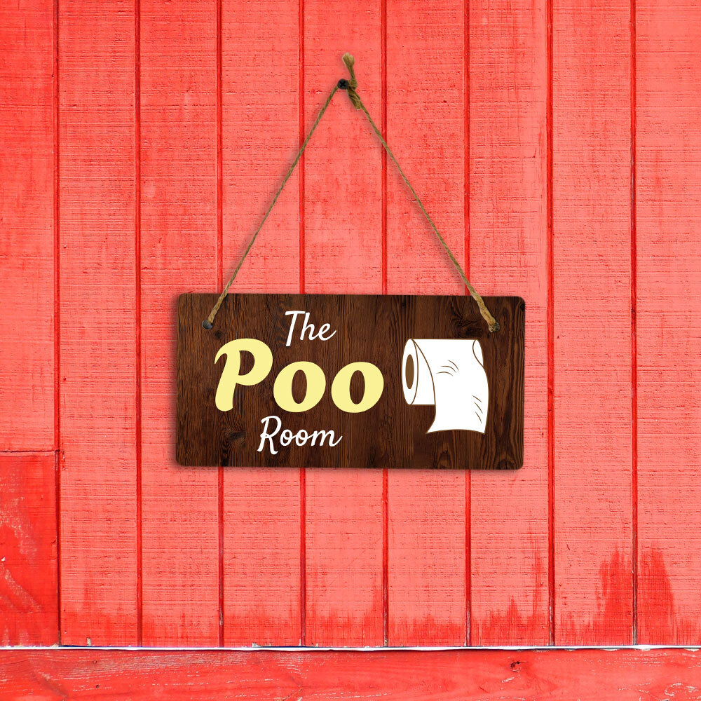 The Poo Room 5×10 Hanging Plus Wall or Door Sign | Funny Restroom Home Décor