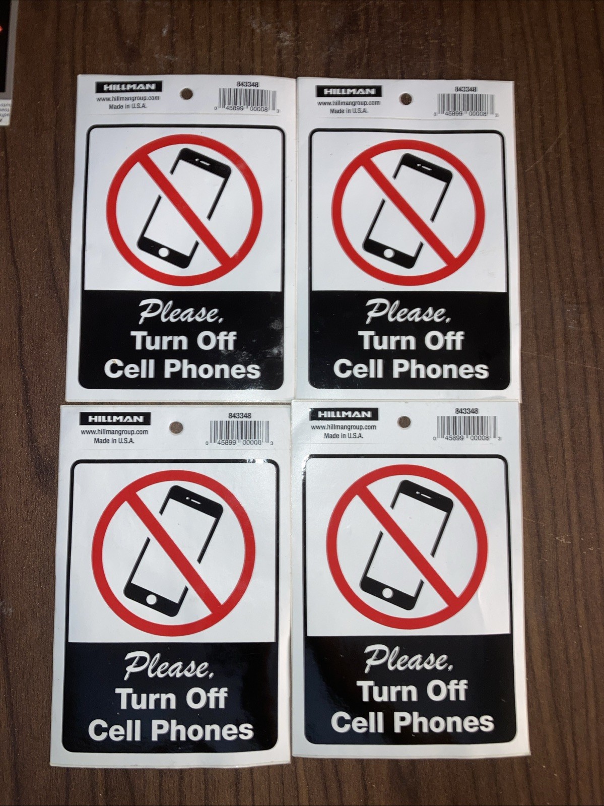 Hillman No Cell Phones Sign (4″ x 6″) Lot Of 4
