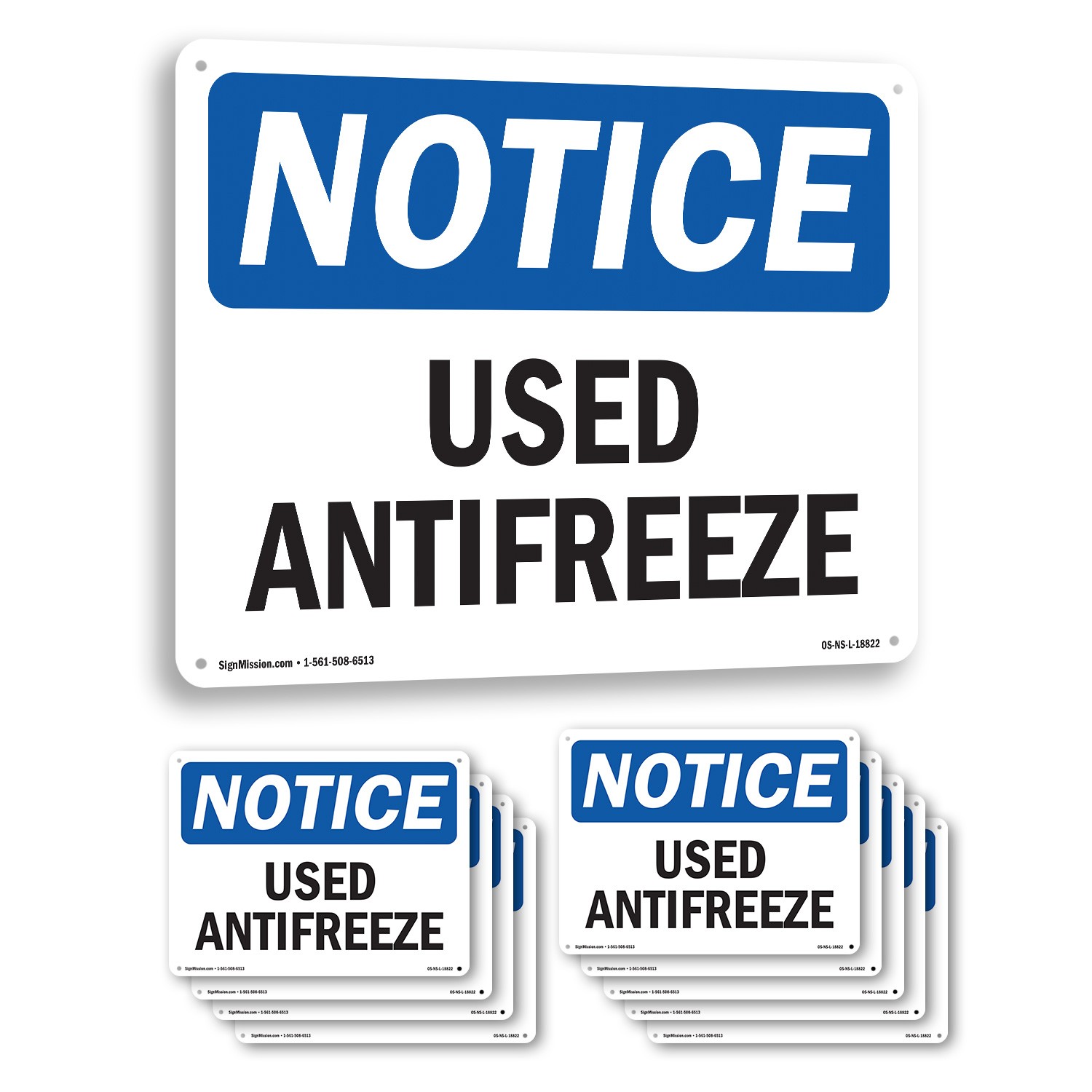 Used Antifreeze OSHA Notice Sign Metal, Plastic, Or Decal – 5 or 10 Pack