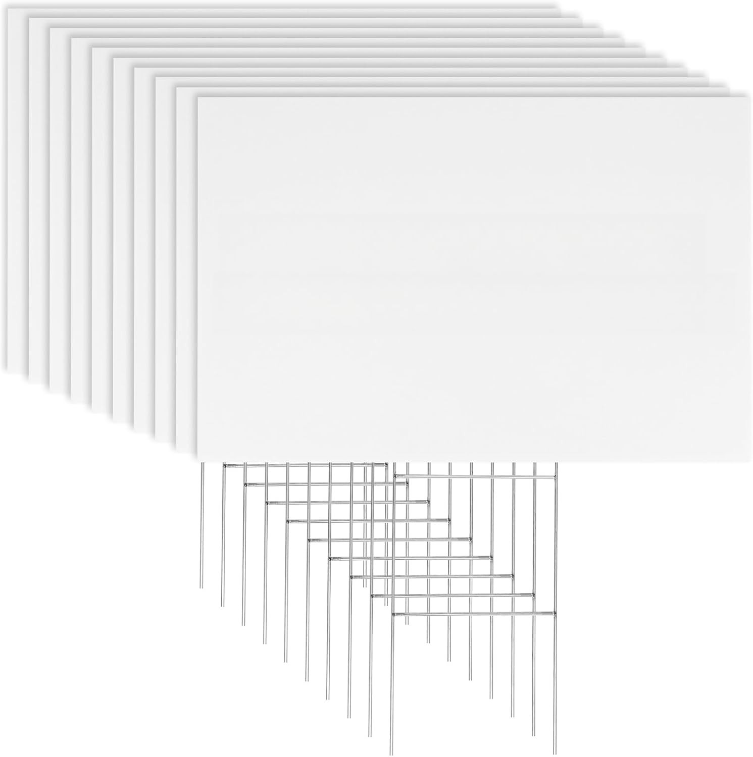 10 Pack 18 X 12 Inches White Corrugated Plastic Yard Sign with Metal Stakes for