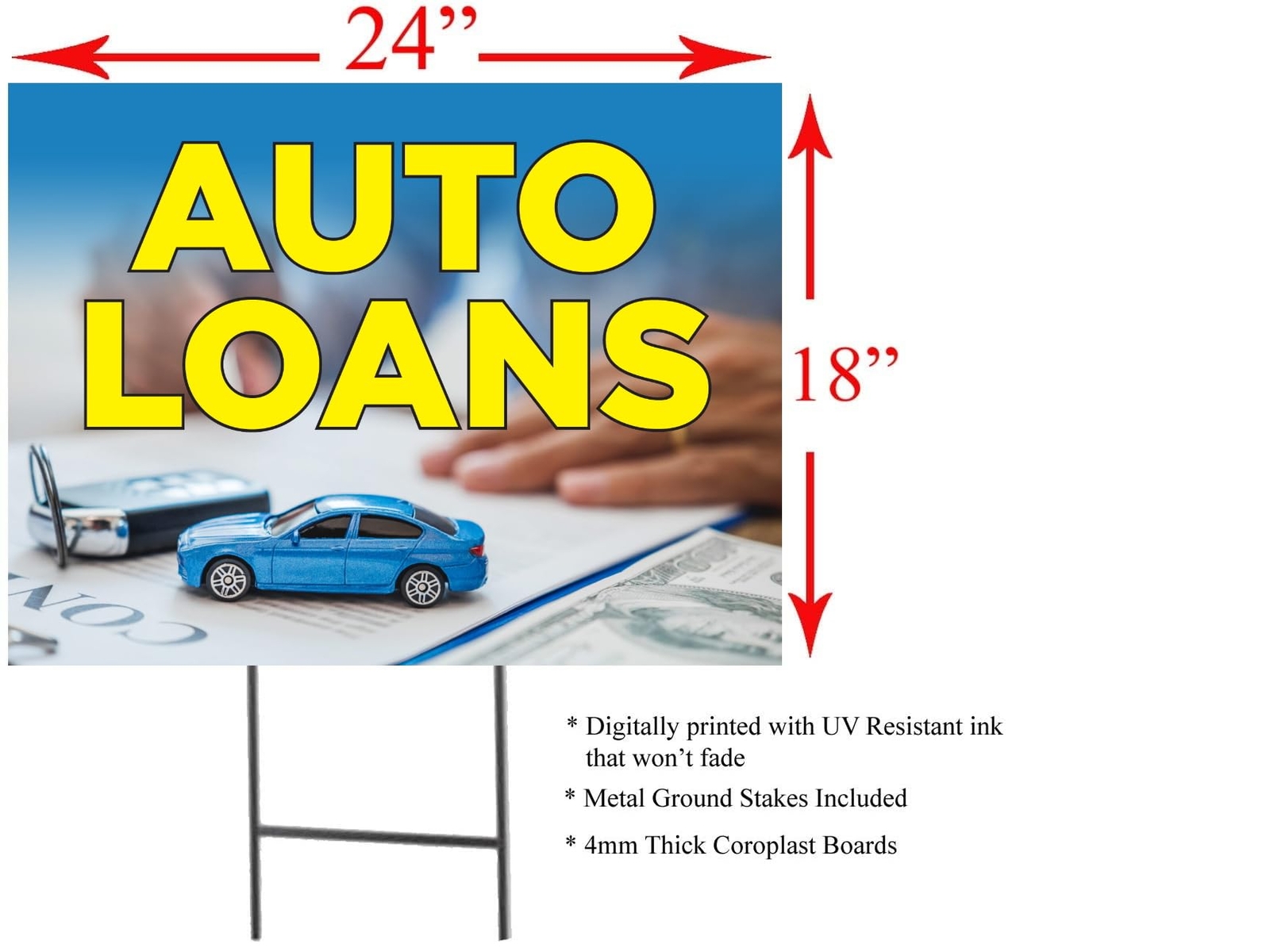Auto Loans | Full Color Sidewalk Display Sign Board with Metal Ground Stakes |