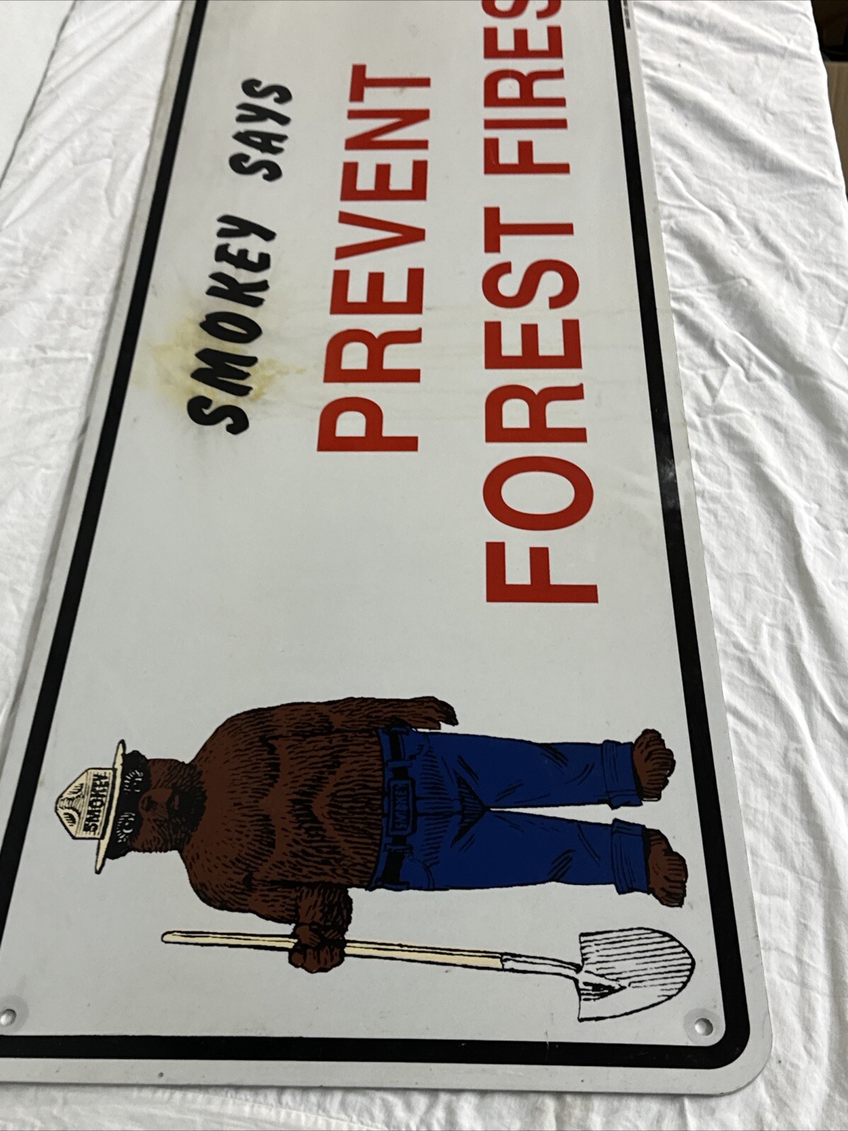 X•Vintage 18”x48” ‘Smokey Says Prevent Forest Fires’ Badger State Ind Metal Sign