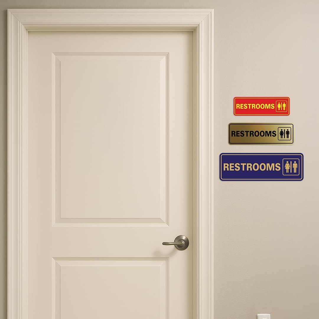 1 PC Standard Restrooms Sign Brushed Gold Large Wall Door Adhesive Displays