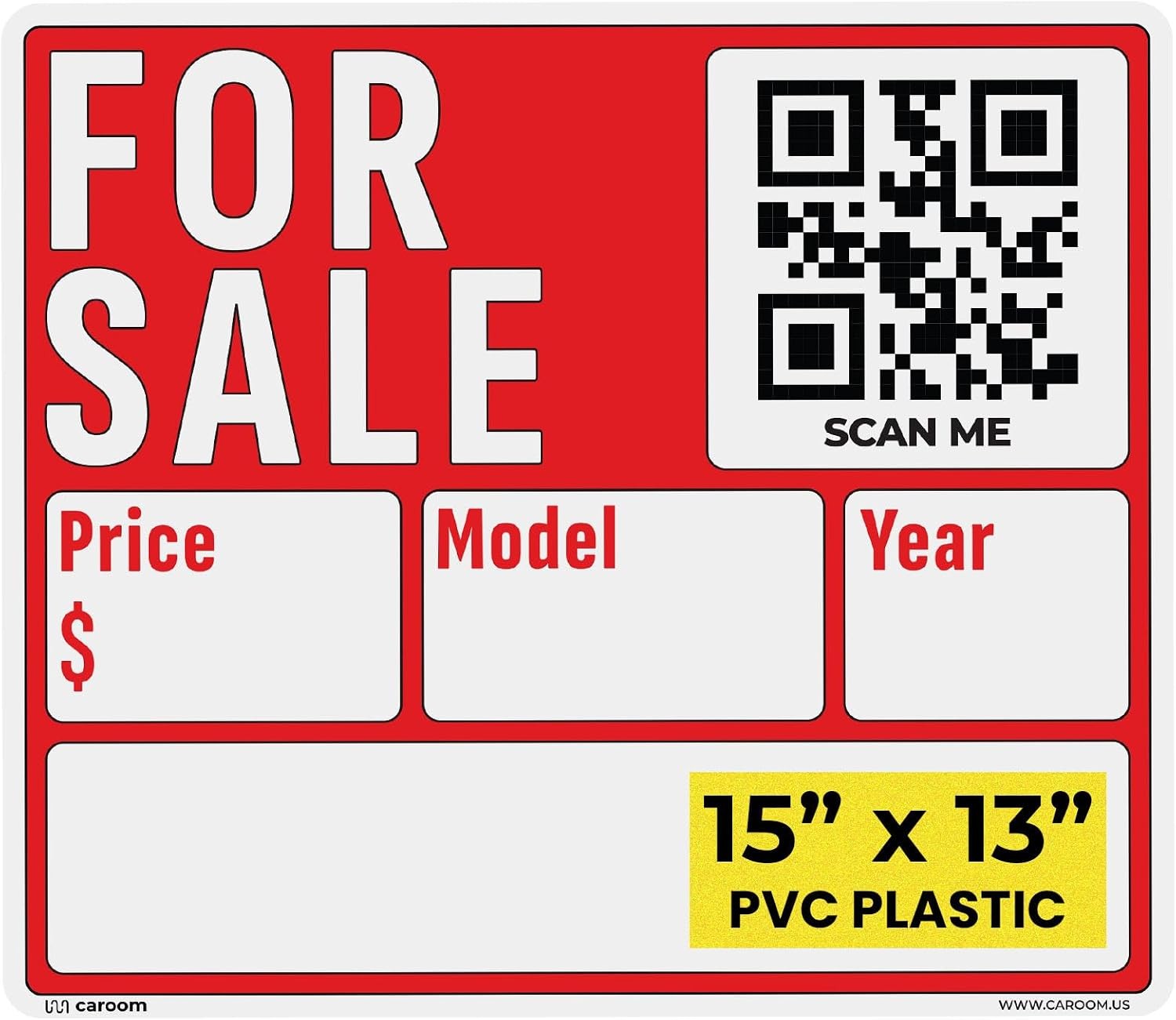 For Sale Sign Car 3-Pack 12 x 11 Inch QR Code Signs Vehicles Trucks RVs & Boats