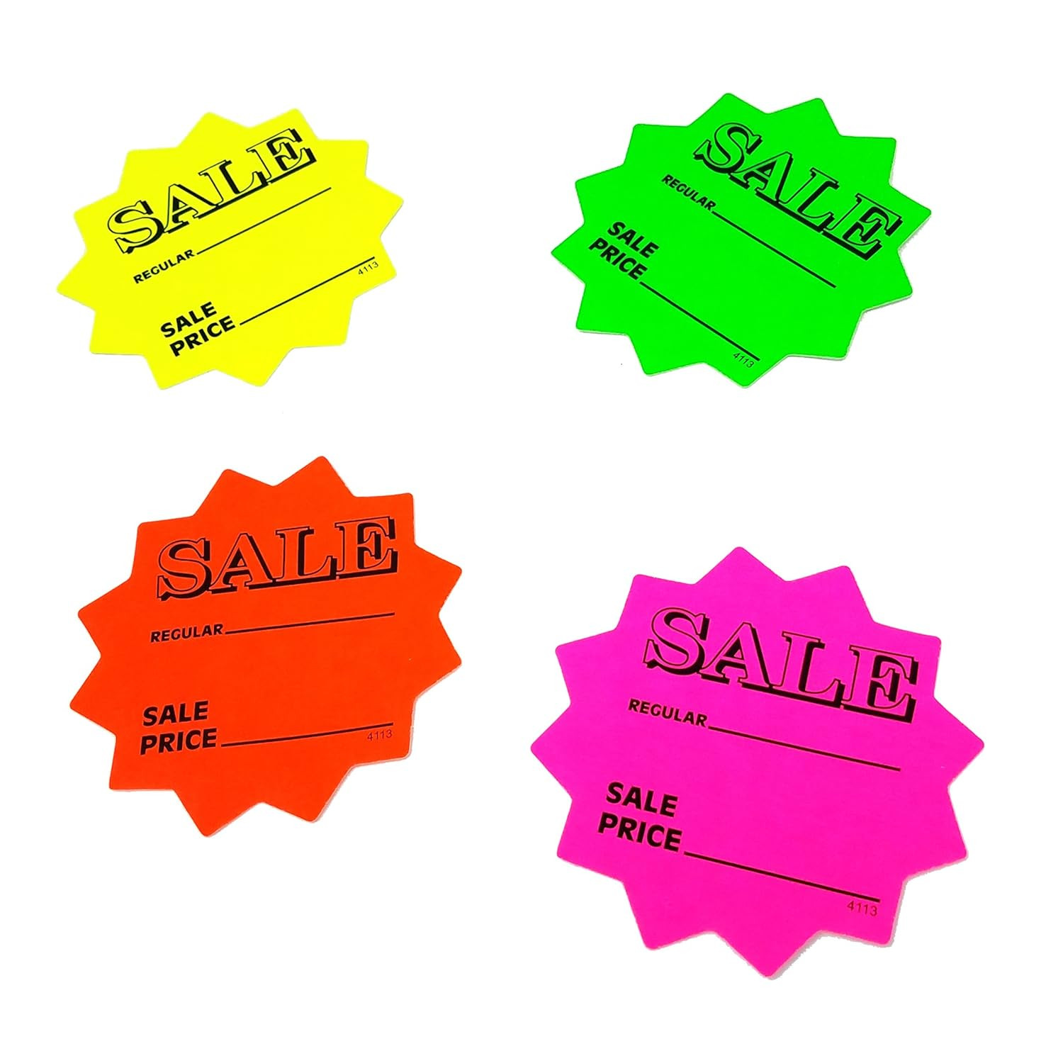 100 3″ Sale Price Signs Fluorescent Neon Die Cut Solar Star Burst Retail Cards 2