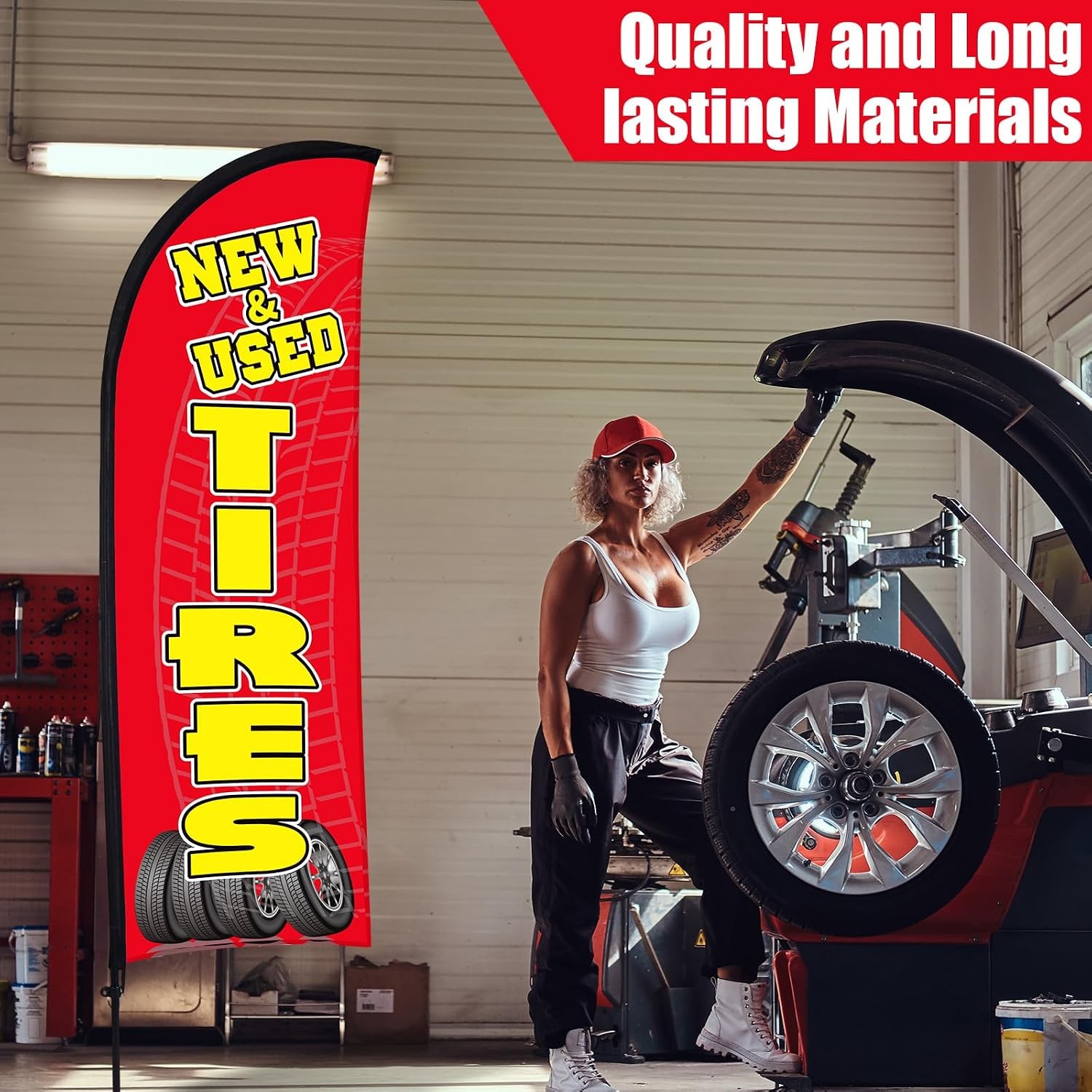 3 Sets Tires Shop Feather Flags W/ Poles 7ft New & Use Tires Flags Businesses