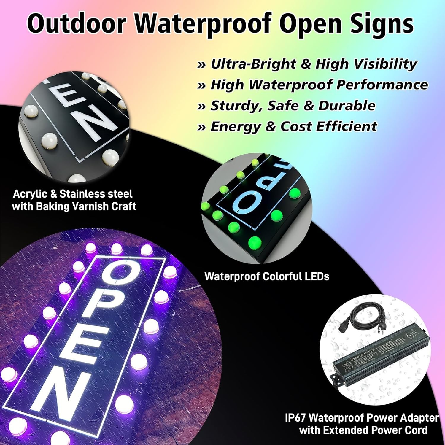 Outdoor Waterproof LED Open Sign for Business, Ultra Bright Lighted Open Sign fo