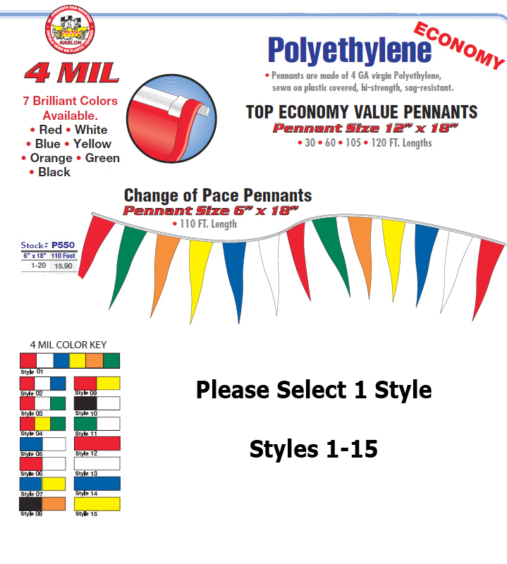 Pennant Flag Streamers Promotional 110′ (80 6″x18″ Pennants Per String)