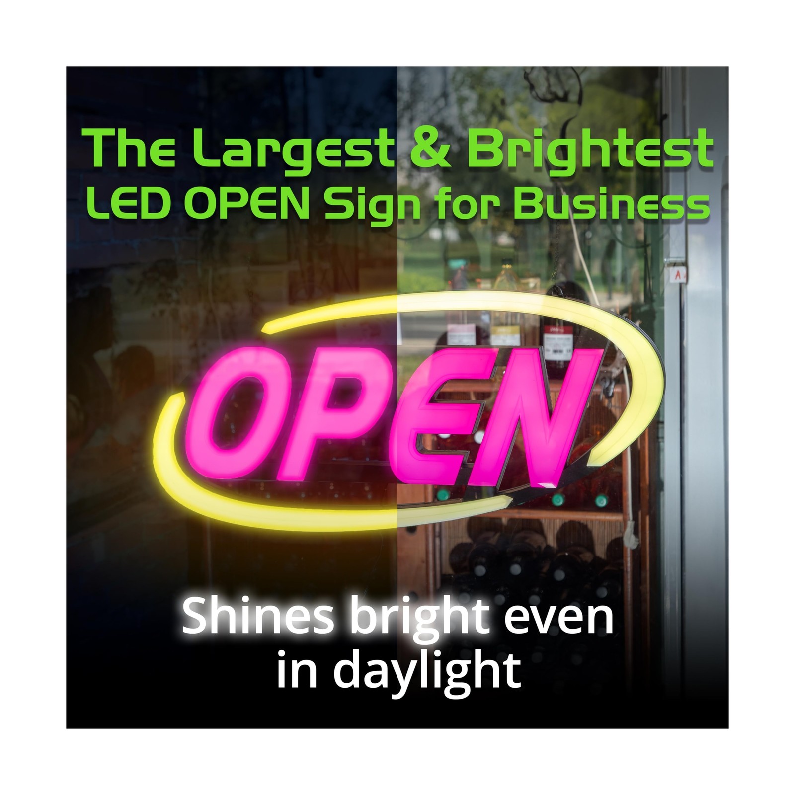 Super‑Bright LED Open Sign 15×32 in – Programmable with 6