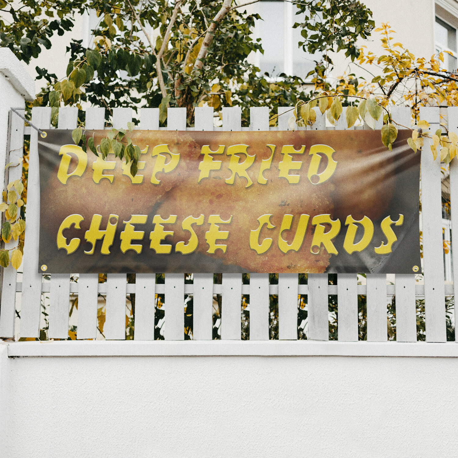 Deep Fried Cheese Curds Vinyl Banner Sign with Metal Grommets Heavy-Duty
