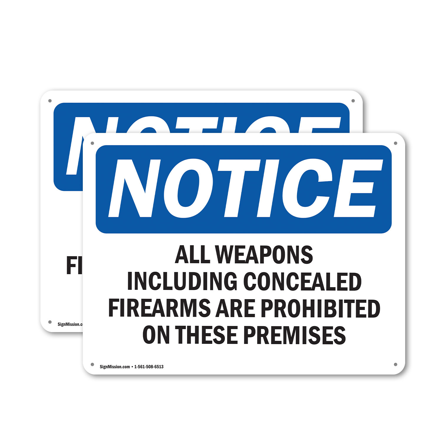 (2 Pack) All Weapons Concealed Firearms Prohibited OSHA Notice Sign Decal Metal