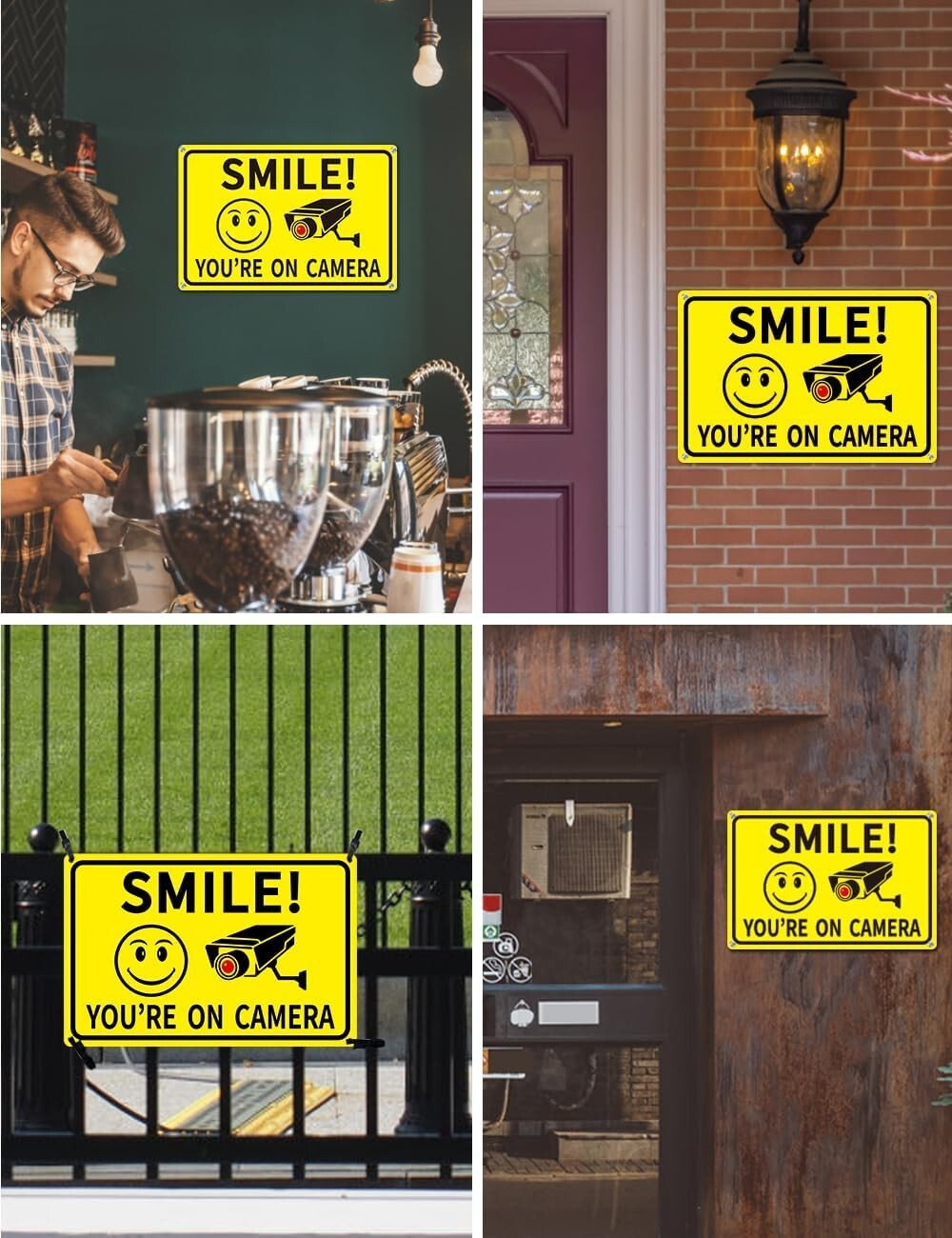 4 Pack Smile You’re on Camera Signs 8″x12″ Rust Free Aluminum Video Surveillance