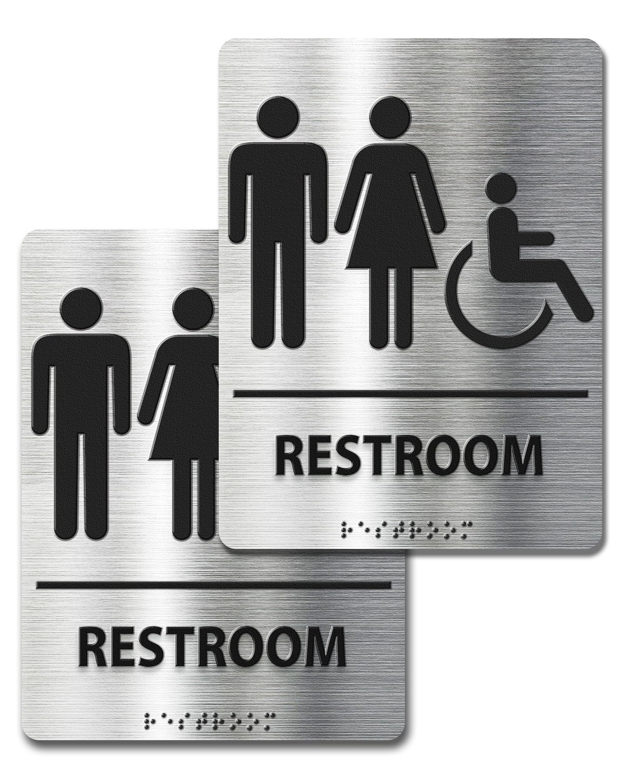 ADA-Mark Modern Restroom Sign for Business -2PK ADA Compliant Braille Bathroo…
