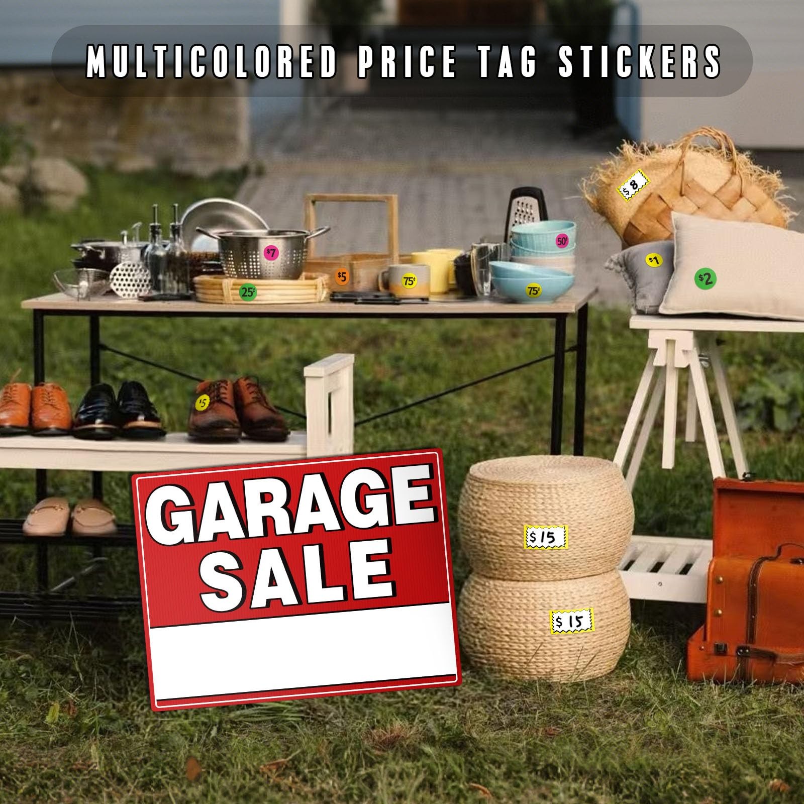 Garage Sale Kit (10 Pcs), 5 Pack Garage Sale Signs with Metal Stakes, 5 Pack …