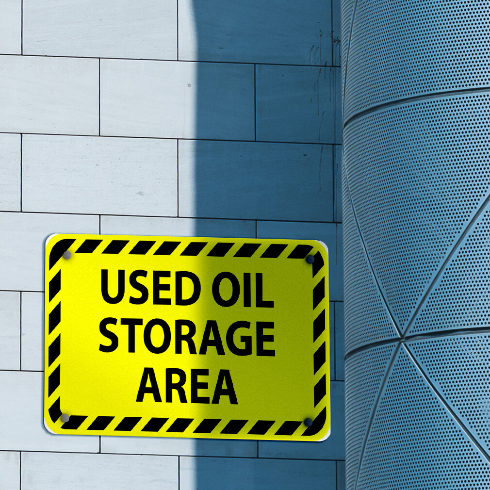 Aluminum Horizontal Metal Sign Used Oil Storage Area B Hazard Waste Yellow