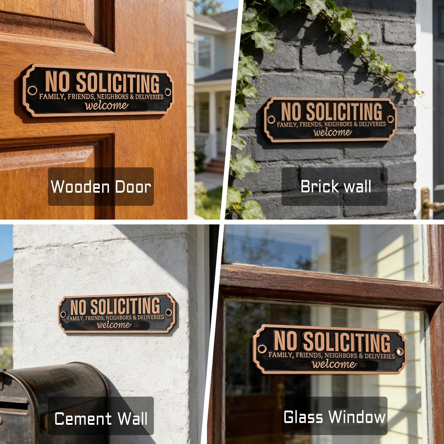 Brass No Soliciting Sign – Elegant Welcome Door Sign for Home & Office